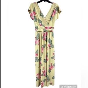 Boho Floral Yellow‎ Tropical Island Maxi Dress Small Resortwear Vacation Travel